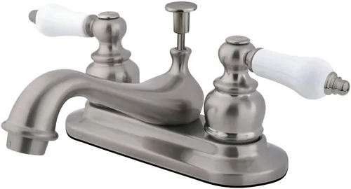 Miniatura 3 de Kingston Brass KB601PL Restoration - Grifo de lavabo central de 4 pulgadas con manija de palanca de porcelana, cromo pulido