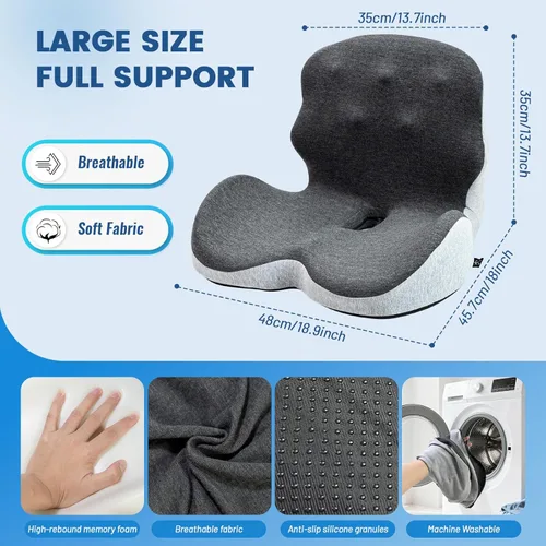 Miniatura 2 de Cojín de asiento – Cojín de espuma viscoelástica para silla de oficina, almohada de apoyo lumbar de una pieza, para alivio de la presión de la doble