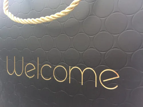 Miniatura 6 de MODEENI Bolsas de regalo de bienvenida negras de 8 x 10 pulgadas con asas doradas, paquete de 24 unidades, tamaño mediano de 8 x 5 x 10 pulgadas