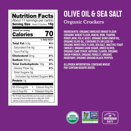 Miniatura 3 de Milton's Organic Crackers - Paquete variado de galletas (varios granos, aceite de oliva y sal marina, sal del Himalaya), certificado orgánico