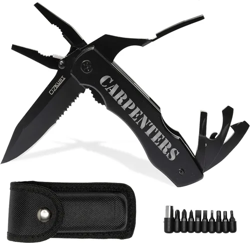 Cuchillo multiherramienta personalizado con nombre grabado en 20 fuentes, cuchillo de alicates multiherramienta 9 en 1 con alicates, juego de