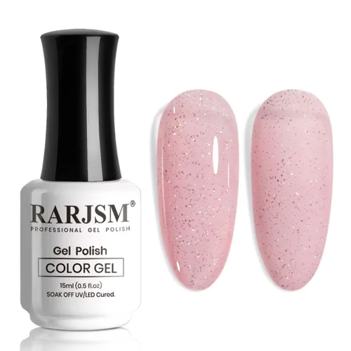Miniatura 49 de RARJSM Esmalte de Uñas en Gel Rosa con Purpurina Nude, Rosa Brillante con Pigmento Dorado Brillante, Esmalte de Uñas en Gel Gelatinoso Transparente