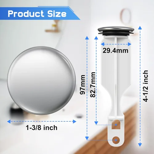 Miniatura 2 de Enhon Tapones desplegables de 2 agujeros, tapón cromado para fregadero de baño que se adapta a la mayoría de diseños de drenaje emergente, 4-1/2
