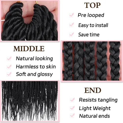 Miniatura 2 de XTREND 10 Pulgadas 6 Paquetes Trenzas de Caja de Ganchillo Cabello Pre-anudado Sin Nudos Bobo Trenzas de Caja 3X Extensiones de Cabello Trenzado 1b#