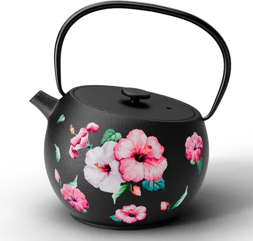 Miniatura 20 de Toptier - Tetera de hierro fundido, hervidor de té seguro para estufa japonés de hierro fundido, tetera de diseño de diamante con infusor removible