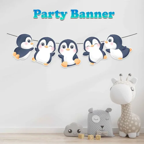 Miniatura 3 de Cartel de cumpleaños de pingüinos: bonitas decoraciones de fiesta de pingüinos para baby shower, cumpleaños de niños, celebraciones temáticas