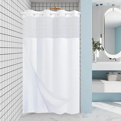 Miniatura 26 de EUTXL Cortina de ducha beige sin gancho con forro a presión, cortinas de ducha de tejido gofre de 230 GSM para baño, 54 pulgadas de ancho x 80