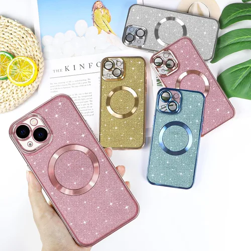Miniatura 54 de Hython Funda para iPhone 14 Pro Max con purpurina, fundas magnéticas transparentes para teléfono con protector de lente de cámara