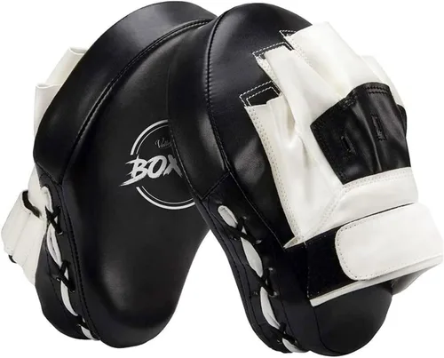 Valleycomfy - Manoplas de boxeo curvadas de piel sintética para entrenamiento Negro blanco