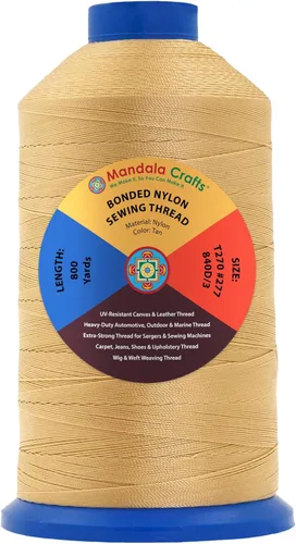 Miniatura 297 de Mandala Crafts - Hilo de nailon para coser cuero, tapicería, mezclilla y para trenzar el pelo; resistente, 1500 yardas, tamaño 69 T70 Marrón