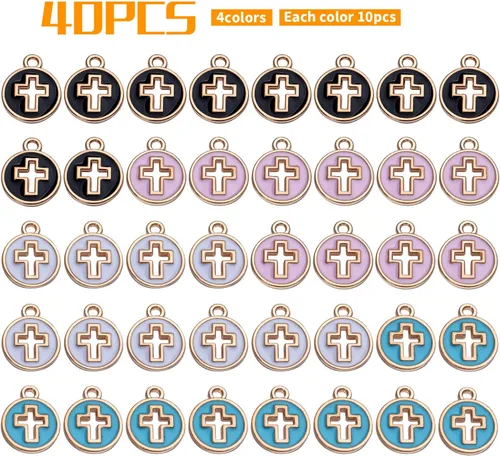 Miniatura 2 de Aylifu 40 dijes redondos de cruz esmaltada de aleación de crucifijo para hacer joyas, pulseras, collares, 4