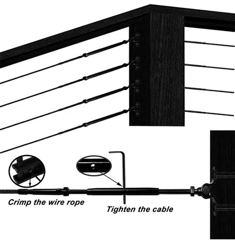 Miniatura 6 de Juego de barandillas de cable negro, 12 pares de barandillas de cable de acero inoxidable negro para sistema de barandilla de cable 3/16, ángulo