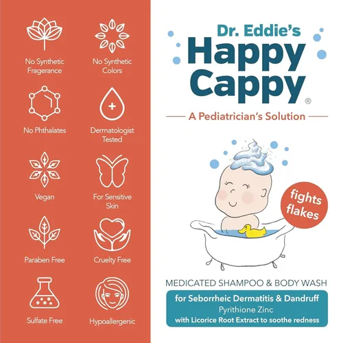 Miniatura 3 de Happy Cappy Champú medicado y gel de baño - Champú para caspa de bebé, ayuda a la tapa de la cuna y la dermatitis seborreica, reduce las escamas