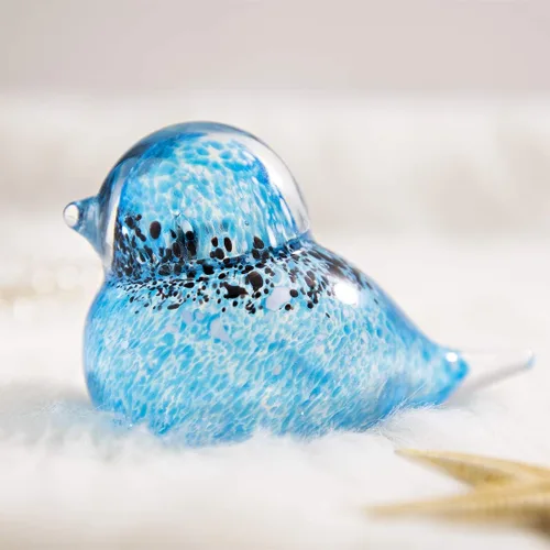Miniatura 2 de QFkris Figura de pájaros azules de vidrio soplado hecho a mano de 4", escultura de animales de vidrio artístico, estatua de decoración del hogar