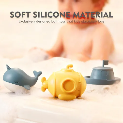 Miniatura 2 de MarcZero Juguetes de baño de silicona oceánica, 8 piezas para niños pequeños, juguetes de agua para la bañera, juguetes de piscina suaves