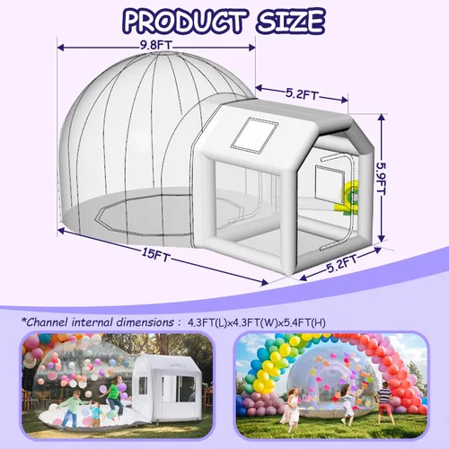 Miniatura 3 de Tienda de campaña inflable de PVC transparente de 10 pies con túnel, cúpula de casa de burbujas inflable, ideal para eventos divertidos y fiestas