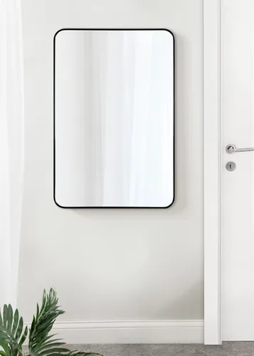 Miniatura 3 de Kate and Laurel Zayda Radius - Espejo rectangular de pared, 24 x 36, negro, espejo rectangular minimalista con marco de metal con esquinas