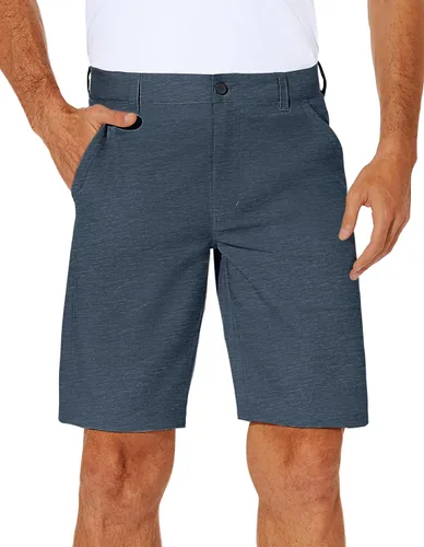 PULI Vestido corto de golf elástico para hombre, de secado rápido, casual, ligero, frente plano, de 10 pulgadas, pantalones cortos híbridos de