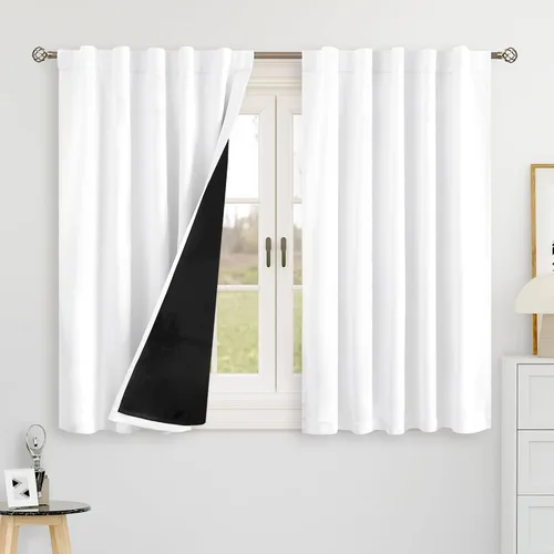 Miniatura 53 de BGment Cortinas 100% opacas beige de 63 pulgadas de largo con forro aislante térmico, bolsillo para varilla y lengüeta trasera de doble capa