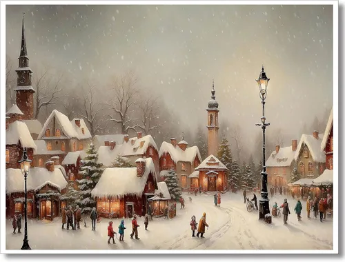 Miniatura 13 de Huabsad Lienzo vintage de Navidad con diseño de casa de campo, arte de pared, estilo retro, nieve, invierno, pueblo, paisaje, famoso, pintura al