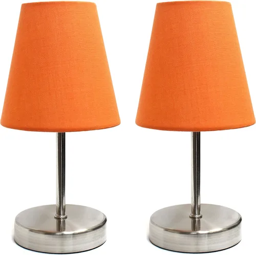 Simple Designs LT2013-ORG-2PK - Juego de 2 lámparas de mesa básicas de níquel arena con pantalla de tela, naranja, 2 unidades