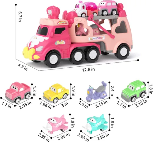 Miniatura 6 de usrela Juguetes para niñas de 2 a 3 años, camión de transporte 7 en 1 con luz y música, juguetes para niñas de 2 a 4 años, 3 a 5 años, camiones