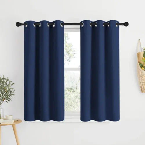 NICETOWN - Cortinas opacas para cocina, paneles con aislamiento térmico y ojales, lisas, para dormitorio o sala de estar (color azul marino, 1 par,