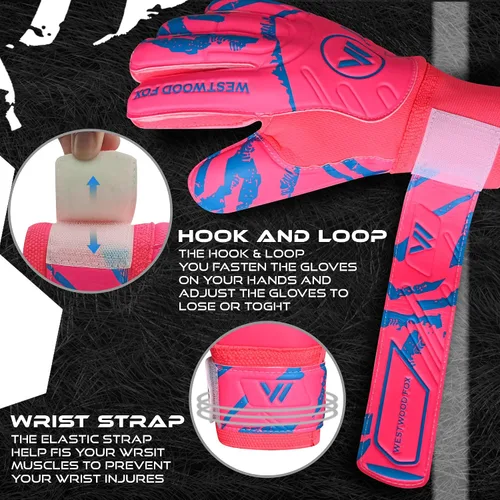 Miniatura 4 de WESTWOOD FOX Guantes de portero Guantes de portero de fútbol con protección para los dedos para niños, jóvenes, adultos, agarre pesado en la palma