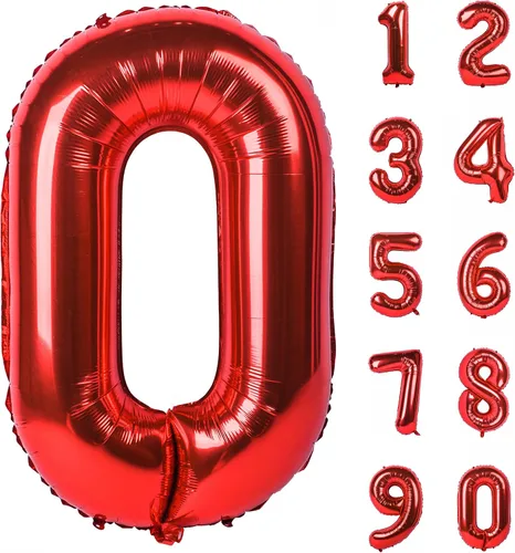 Globo gigante de helio de 40 pulgadas, número 0 rojo, de poliéster, película de aluminio, 0-9, para niña y niño, autoinflable, dígito cero, para