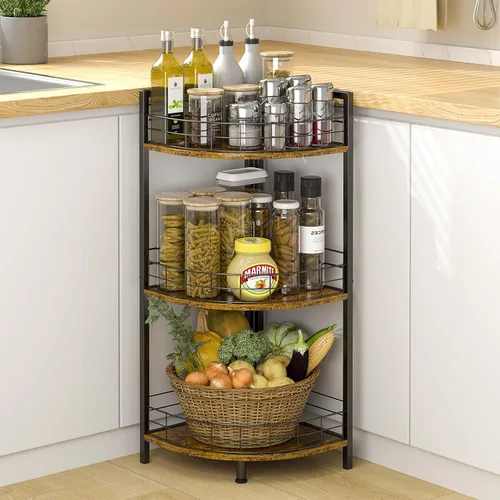 Miniatura 5 de DAOUTIME Estante de pie para baño, soporte de esquina de 3 niveles, estantes independientes, soporte de esquina curvado triangular para espacio Negro