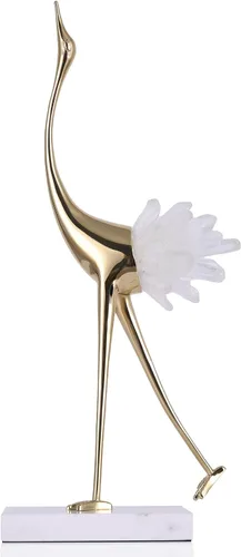 suruim Elegantes estatuas de pájaro de grúa dorada con detalles de cola de cristal, figuras decorativas de latón para decoración del hogar (blanco A)
