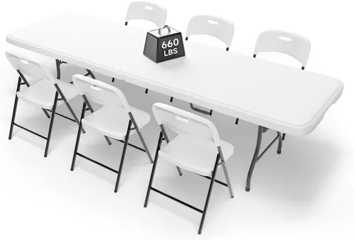 Miniatura 11 de Juego de mesa plegable de 6 pies con 4 sillas plegables, mesa resistente de 330 libras y sillas de 330 libras, paquete de muebles plegables Mesa