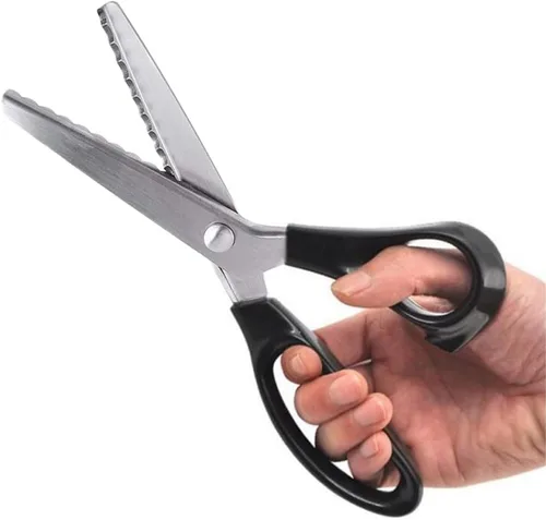 Miniatura 12 de Tijeras de tela para pintar, tijeras negras profesionales con mango de acero inoxidable festoneado dentado para cuero, sastrería, manualidades