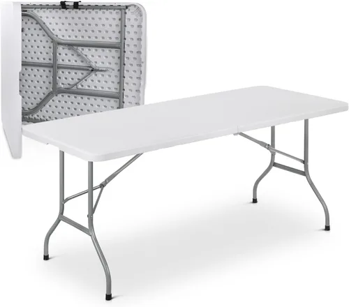 Miniatura 13 de Magshion Mesa plegable de plástico de 6 pies con asa para interiores y exteriores, mesa plegable de 6 pies para eventos de fiesta, color gris
