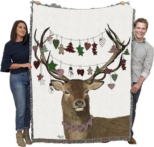 Miniatura 10 de Pure Country Weavers - Cobija con flecos de algodón, tejida, 72 x 54, flores de Navidad, fabricada en EE.UU.