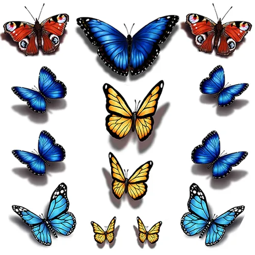 24 tatuajes temporales 3D de mariposa realistas monarca rojo, azul, amarillo, mariposas grandes para adultos, adolescentes, mujeres, niñas, niños,