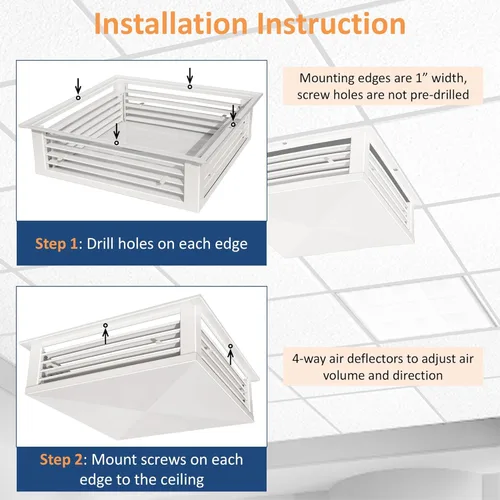 Miniatura 3 de GSW Difusor de aire ajustable de 4 vías con recubrimiento de polvo blanco de 14 pulgadas para enfriador evaporativo de pantano, borde de montaje