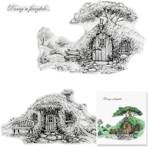 Tree House - Sellos transparentes para hacer tarjetas y decoraciones de álbumes de fotos, sellos de goma transparente de cuento de hadas para