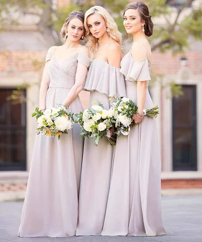 Miniatura 2 de Fanciest Vestido largo de gasa con hombros descubiertos para dama de honor para mujer