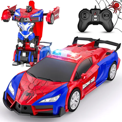 Auto a control remoto con transformación de un botón, autos RC que se transforman en robot, 2.4 GHz 360 grados rotación de coche de policía con luz,