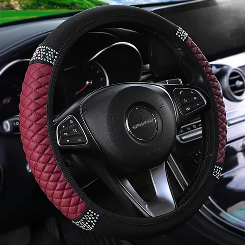 Miniatura 11 de Funda para volante de cuero suave brillante de 15 pulgadas con diamantes de imitación con brillos para mujeres y niñas – Accesorio elástico
