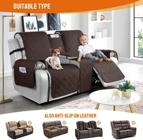Miniatura 6 de VANSOFY Funda reclinable 100% impermeable con consola (chocolate) y fundas de sofá reclinable (chocolate, 3 plazas)