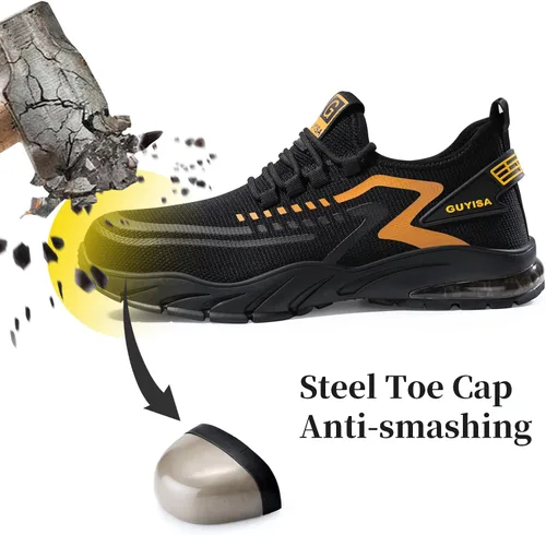 Miniatura 2 de GLANOUDUN Zapatos de punta de acero para hombres y mujeres, zapatos de seguridad ligeros y cómodos para hombres con punta de acero ancha, zapatos