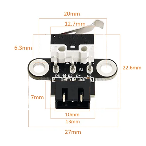 Miniatura 3 de Módulo de interruptor de límite mecánico horizontal para impresora 3D, interruptor de límite en miniatura de 3 pines con cables de 1m (6 piezas)