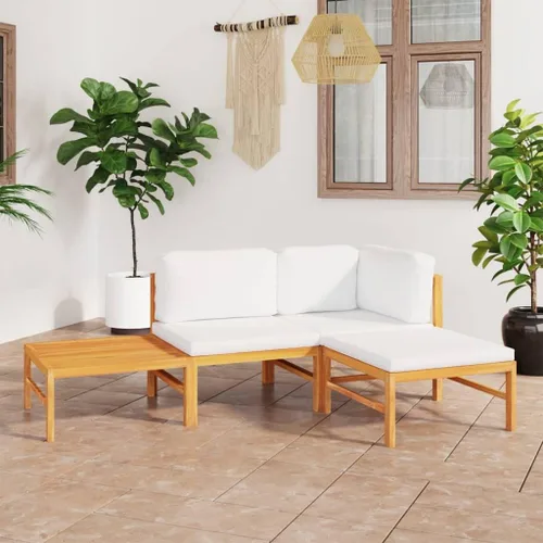 4-Piece Teak Outdoor Conversation Set, Cream Cushions, 24.8"x24.8" Patio Sectional Sofa & Table, Weather-Resistant Lounge Furniture for Garden,