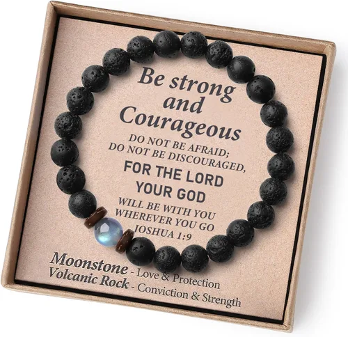 Christmas Stocking Stuffers for Kids/Teen Boys/Men-Love/Strength-Handmade Gemstone Bracelets with Inspiratioanl Card