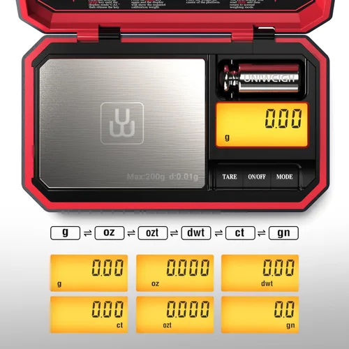 Miniatura 2 de UNIWEIGH - Báscula digital de bolsillo para viajes de 200g/0.01g, báscula digital de gramos, mini báscula de alimentos con peso de calibración