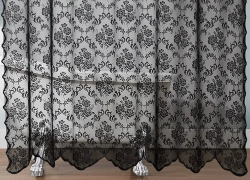 Miniatura 4 de Warm Home Designs Cortina de ducha de encaje negro con cenefa adjunta y elegantes borlas. Cortina de ducha extra larga de 72 x 84 pulgadas