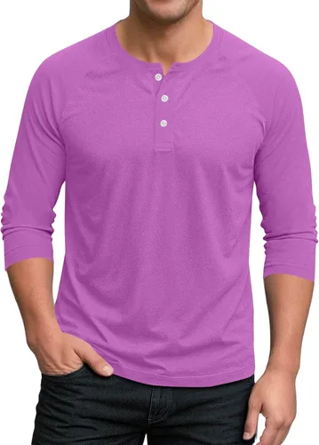 Miniatura 6 de Ctreela Camiseta Henley de manga 3/4 para hombre, estilo casual, ajustada, color sólido, manga larga, camiseta de béisbol Caqui