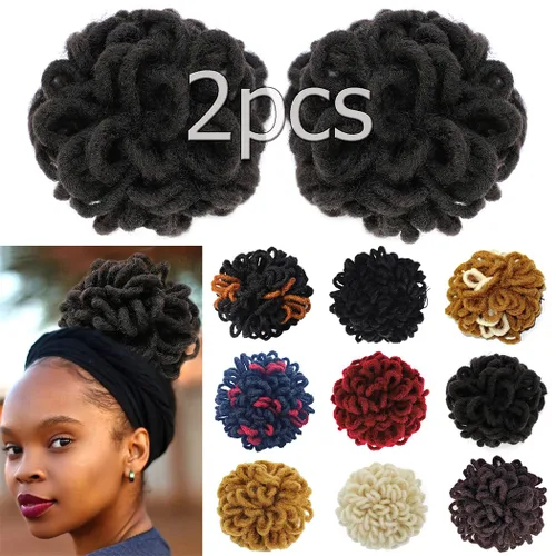 Miniatura 22 de DreadLocks Chignons Afro High Puff Cola de Caballo con Cordón Moño de Cabello Postizos Faux Locs Chignons con Clip Cola de Caballo para Mujeres